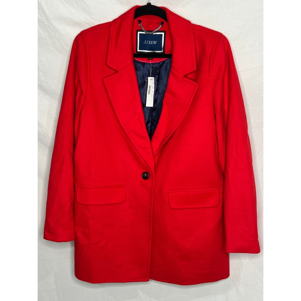 NWT J CREW Red Wool Cashmere Blend Blazer Coat Large Italian Fabric Quiet Luxury